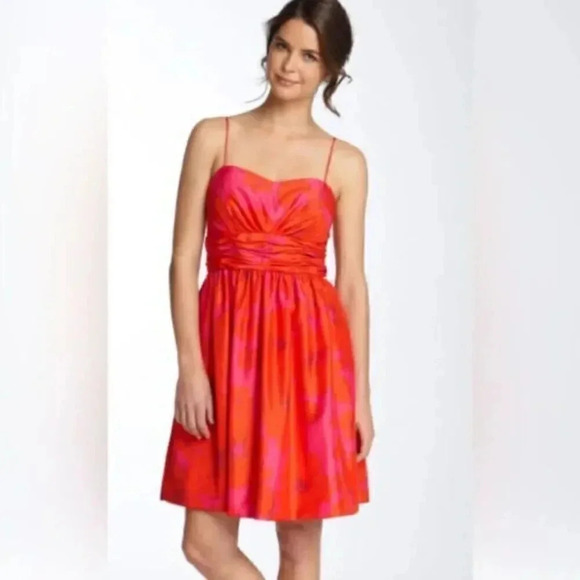 Eliza J cocktail floral red pleated expensive dress size 8 - Picture 1 of 6